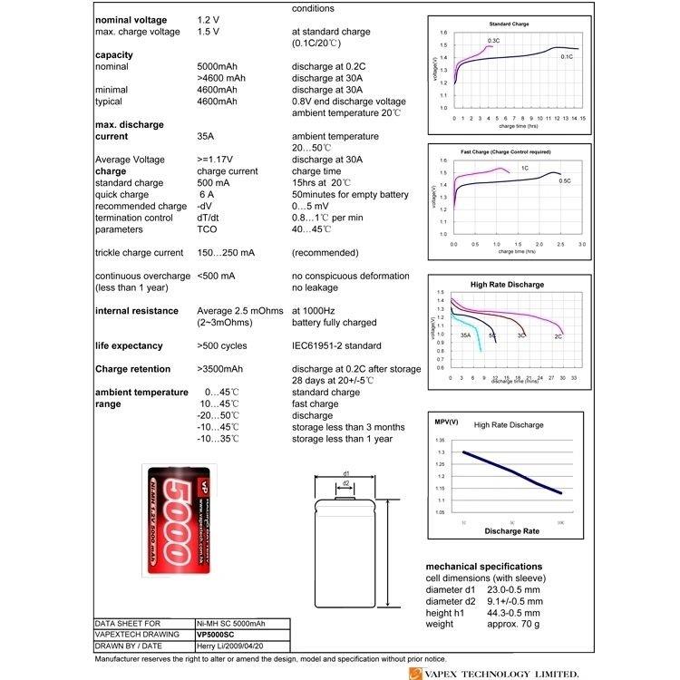 VAPEX NiMH Batteri 1,2V 5000mAh Sub-C - 2