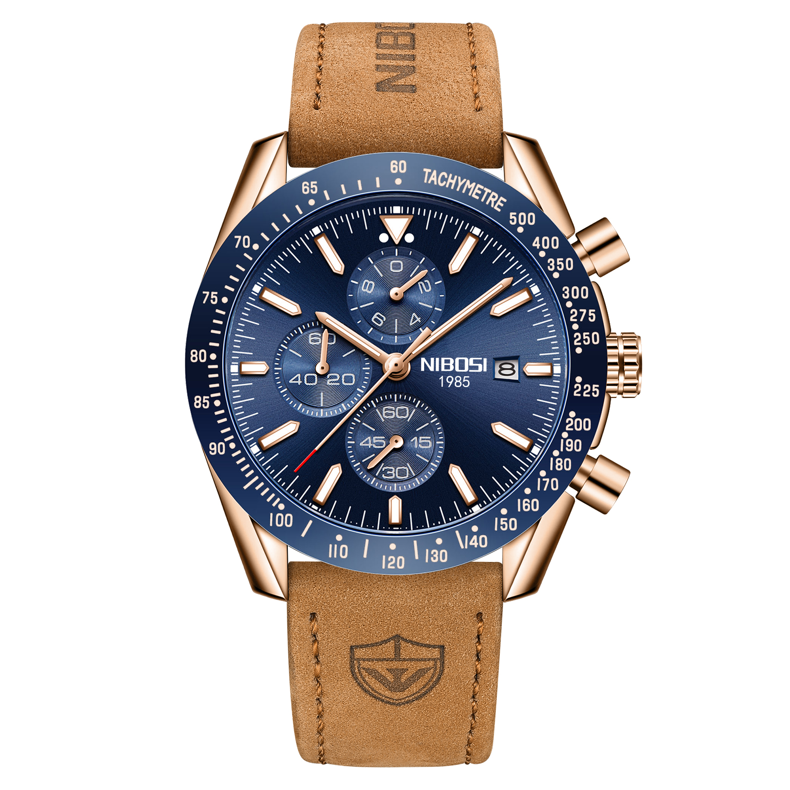 Nibosi Trackmaster Rose Gold Blue Leather | Herrklockor | Klocktema