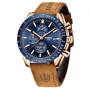 Nibosi Trackmaster Rose Gold Blue Leather