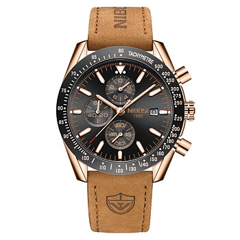 Nibosi Trackmaster Rose Gold Black Leather