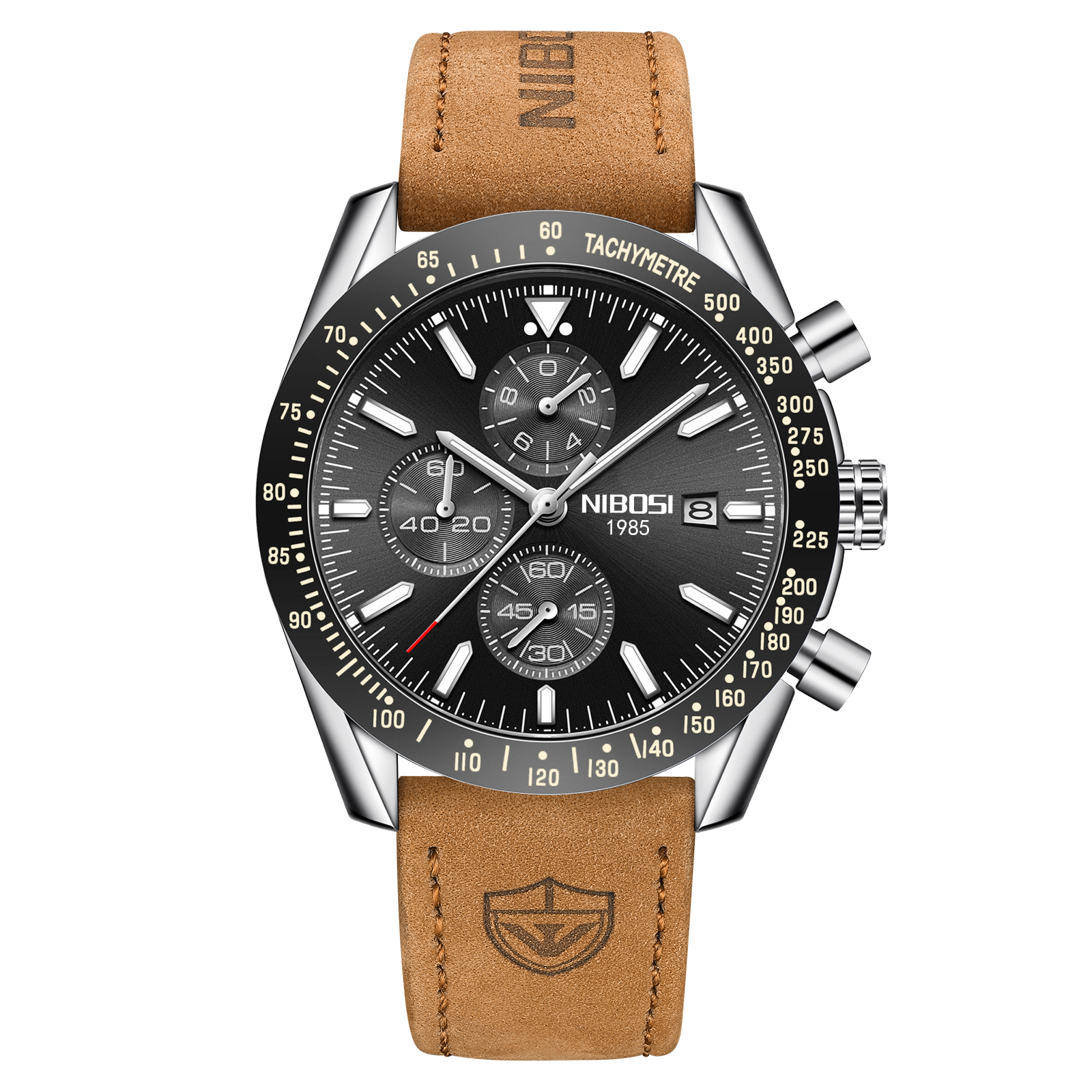 Nibosi Trackmaster Silver Black Leather