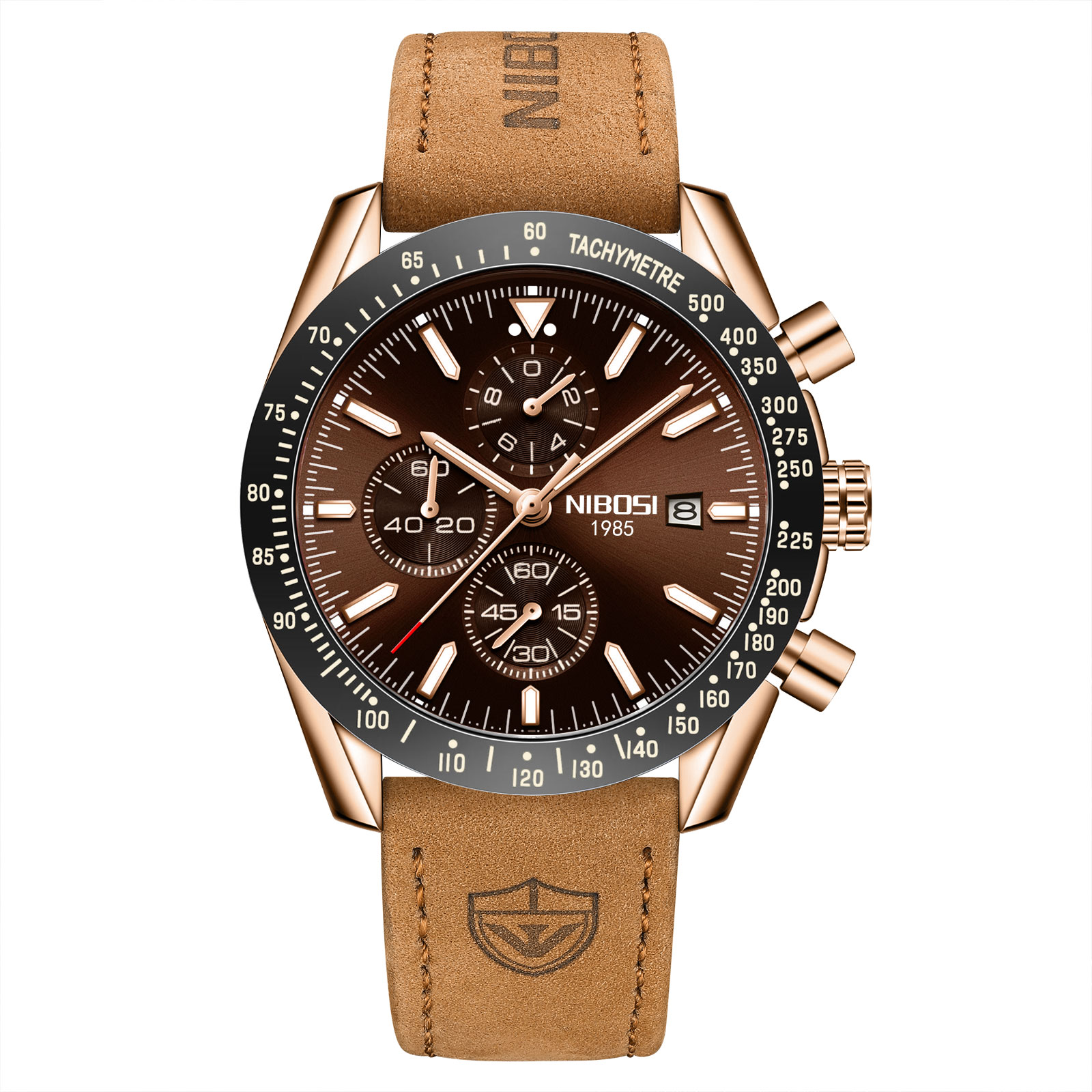 Nibosi Trackmaster Rose Gold Brown Leather