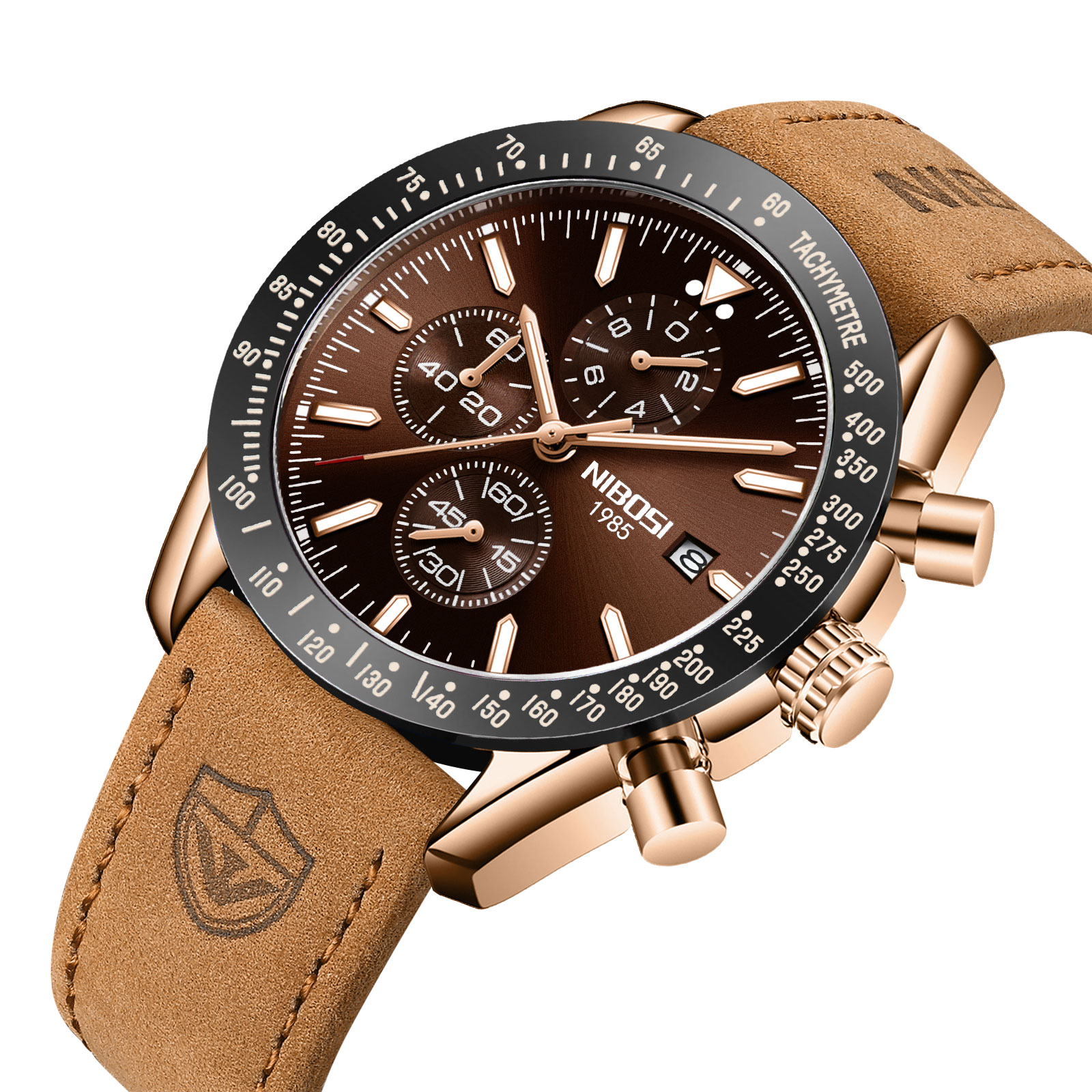 Nibosi Trackmaster Rose Gold Brown Leather - 3
