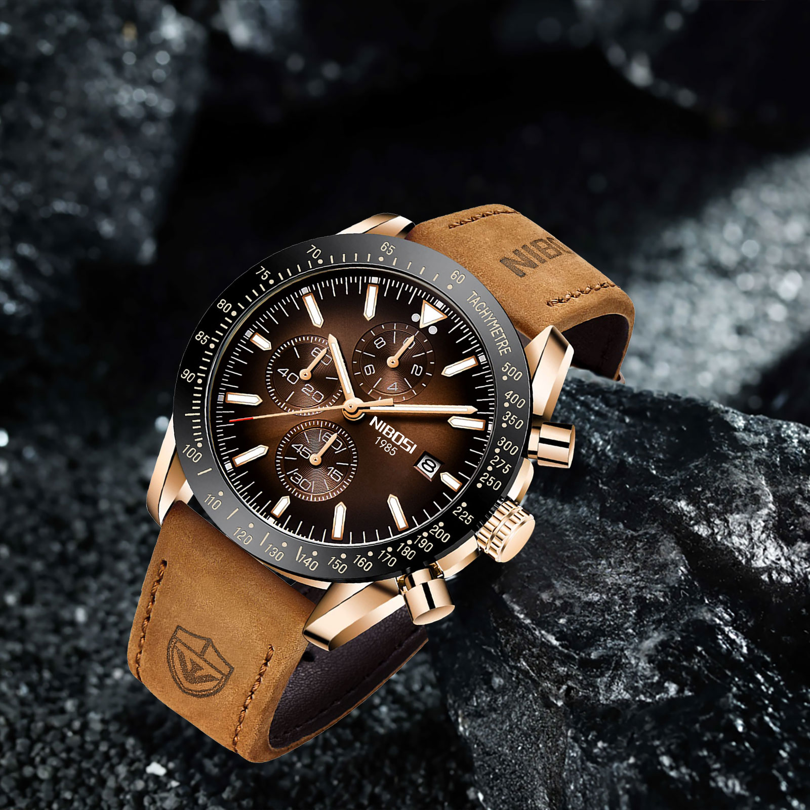 Nibosi Trackmaster Rose Gold Brown Leather - 5