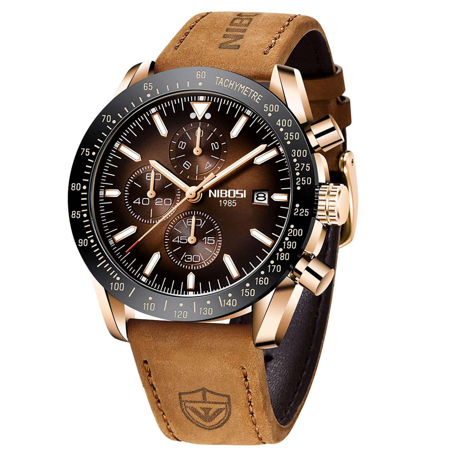 Nibosi Trackmaster Rose Gold Brown Leather - 2