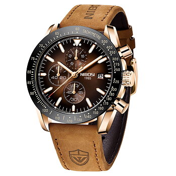 Nibosi Trackmaster Rose Gold Brown Leather