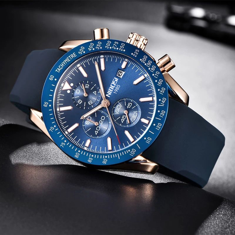 Nibosi Trackmaster Rose Gold Blue Rubber - 4