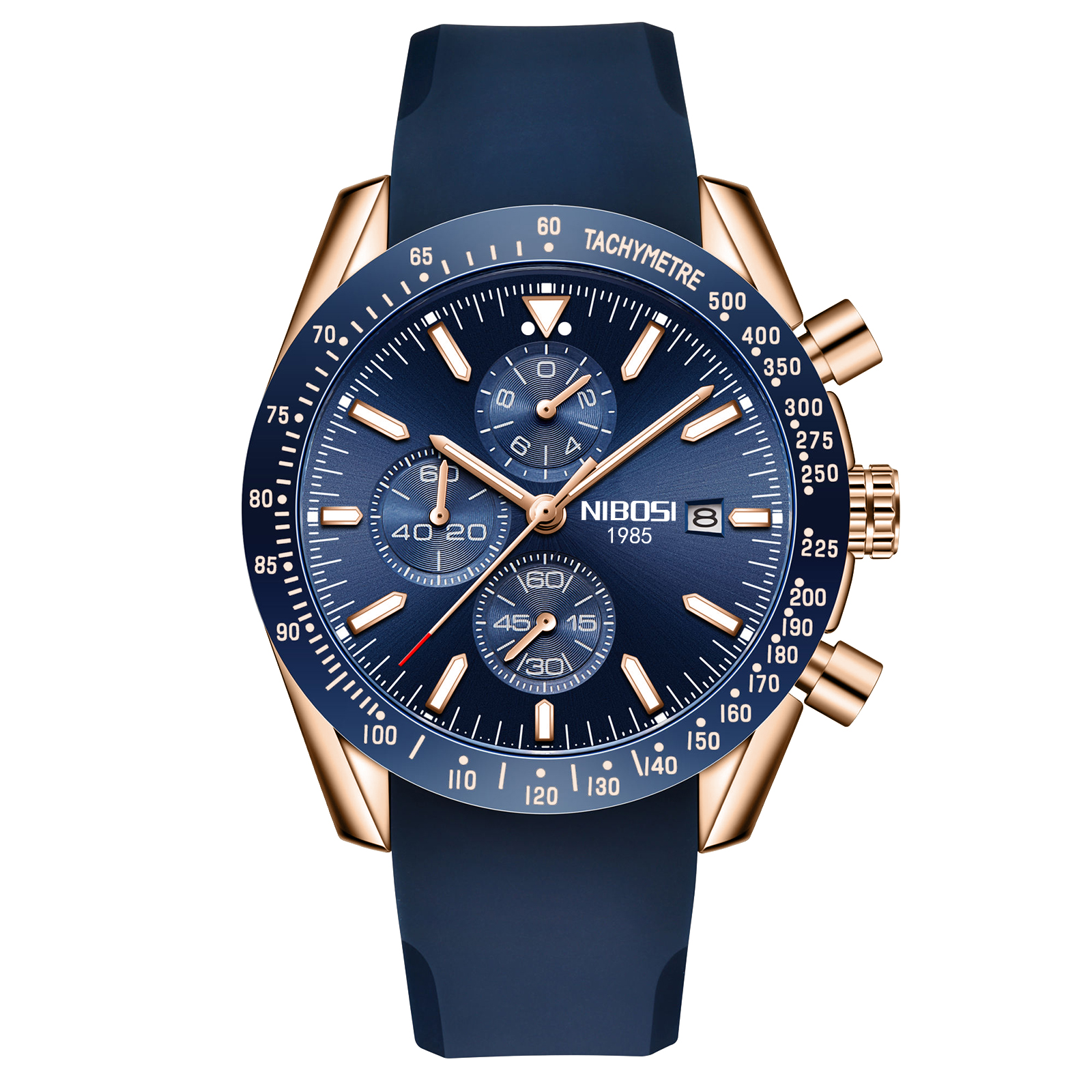 Nibosi Trackmaster Rose Gold Blue Rubber