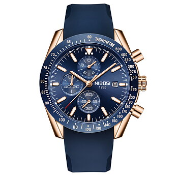 Nibosi Trackmaster Rose Gold Blue Rubber