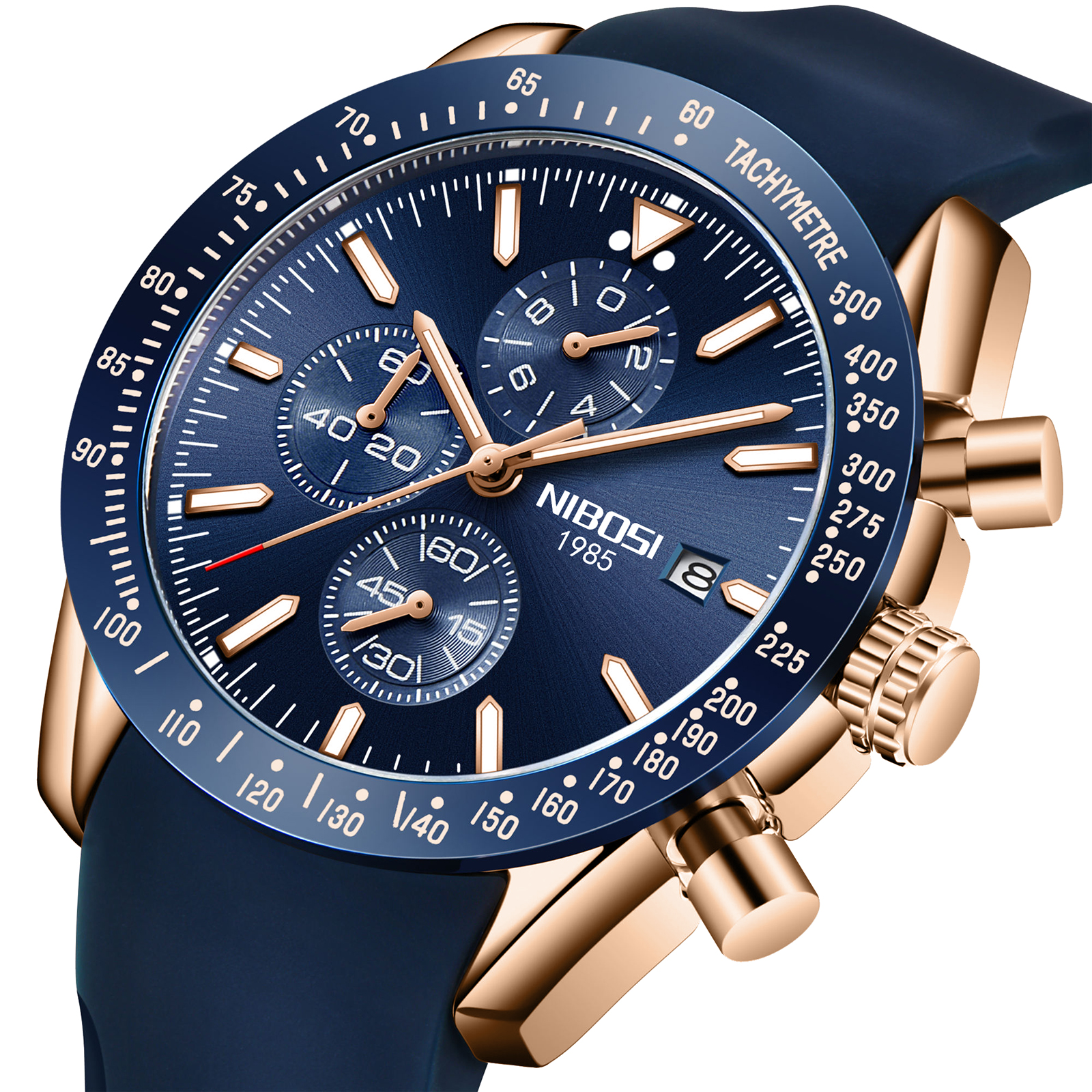 Nibosi Trackmaster Rose Gold Blue Rubber - 2