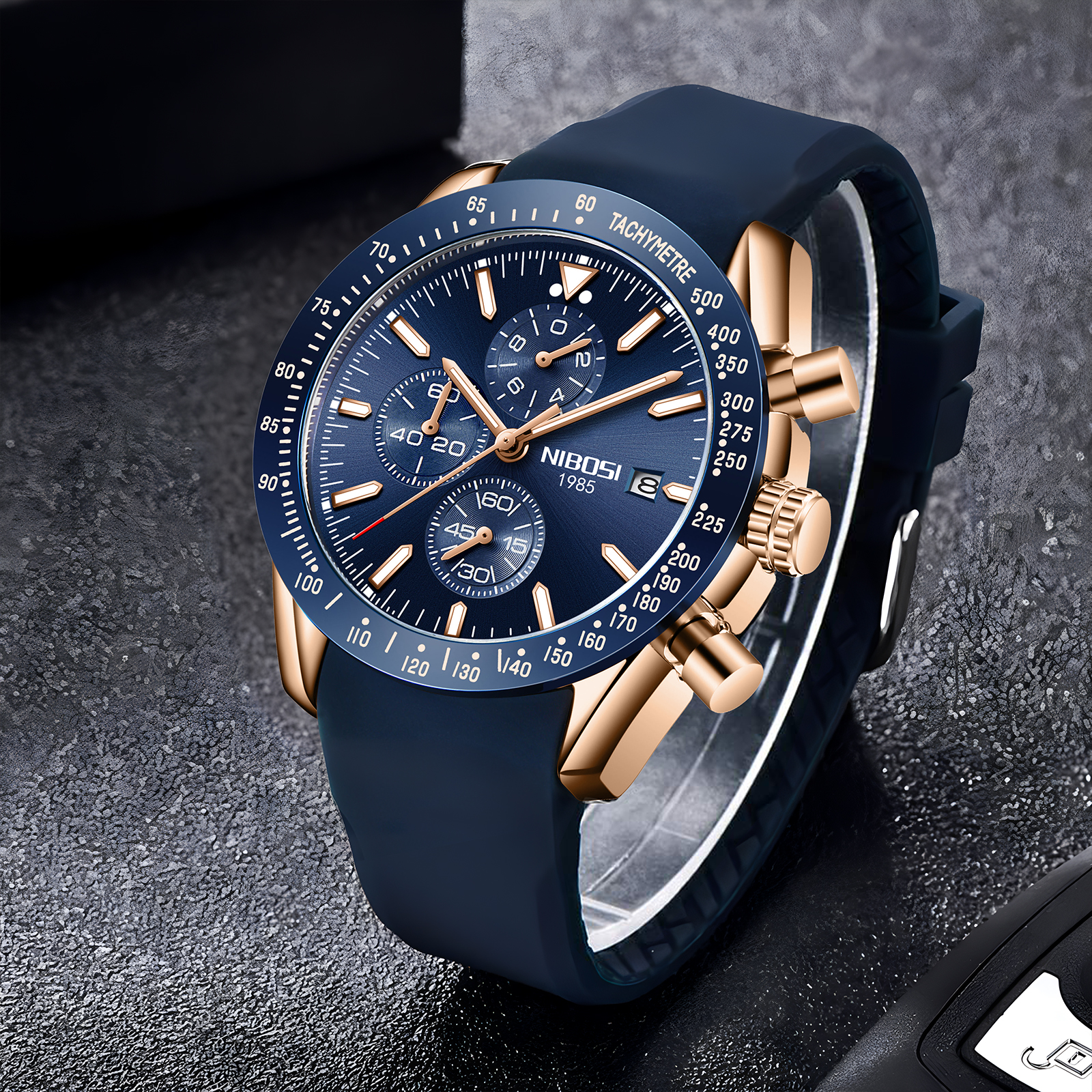 Nibosi Trackmaster Rose Gold Blue Rubber - 5