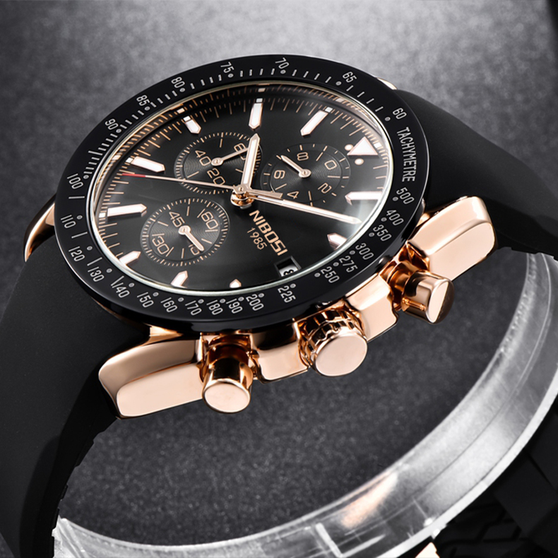 Nibosi Trackmaster Rose Gold Black Rubber - 4