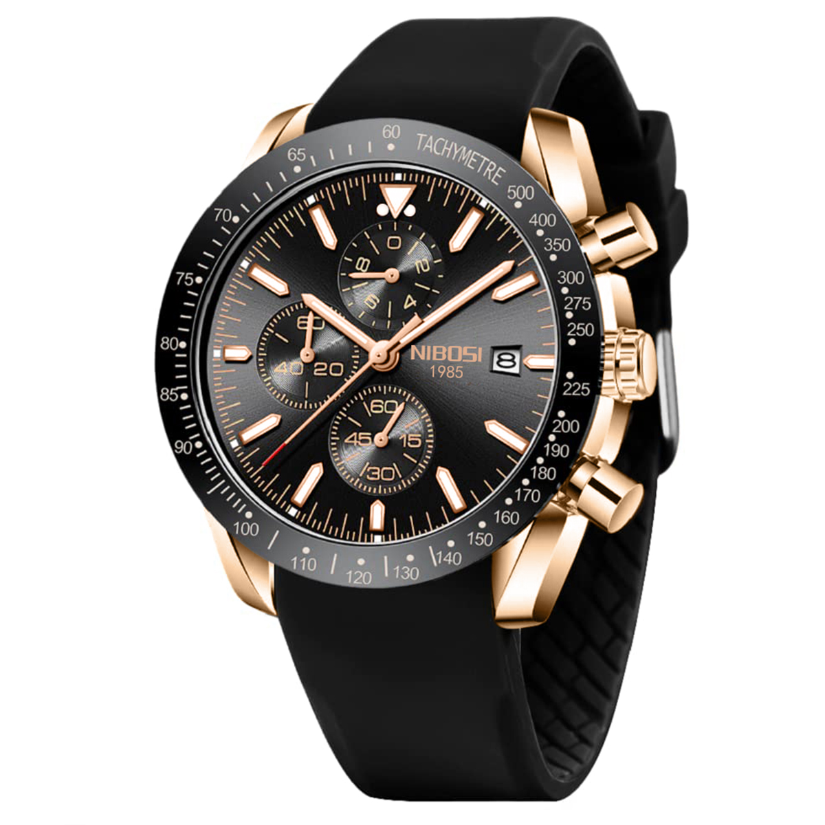 Nibosi Trackmaster Rose Gold Black Rubber - 3
