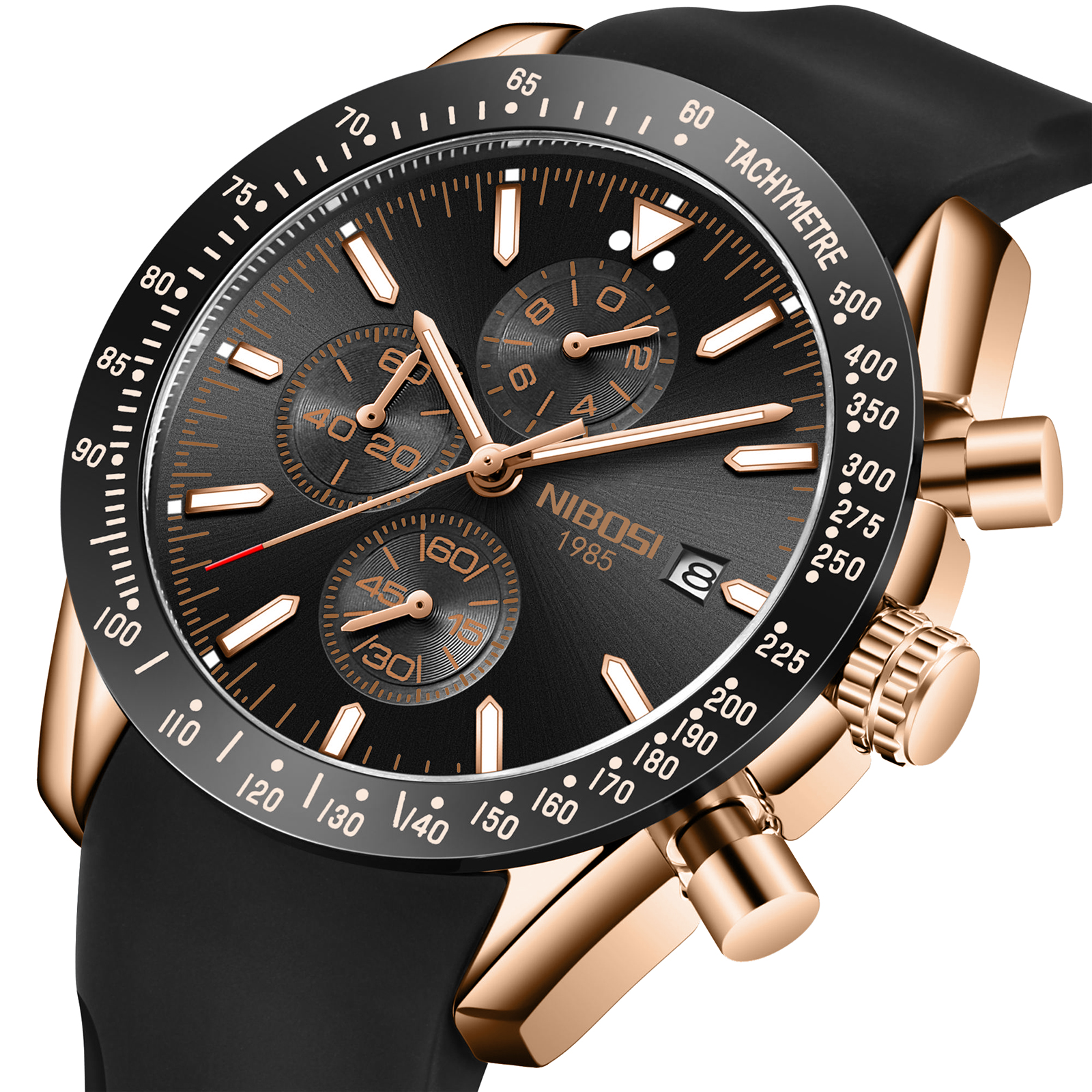 Nibosi Trackmaster Rose Gold Black Rubber - 2