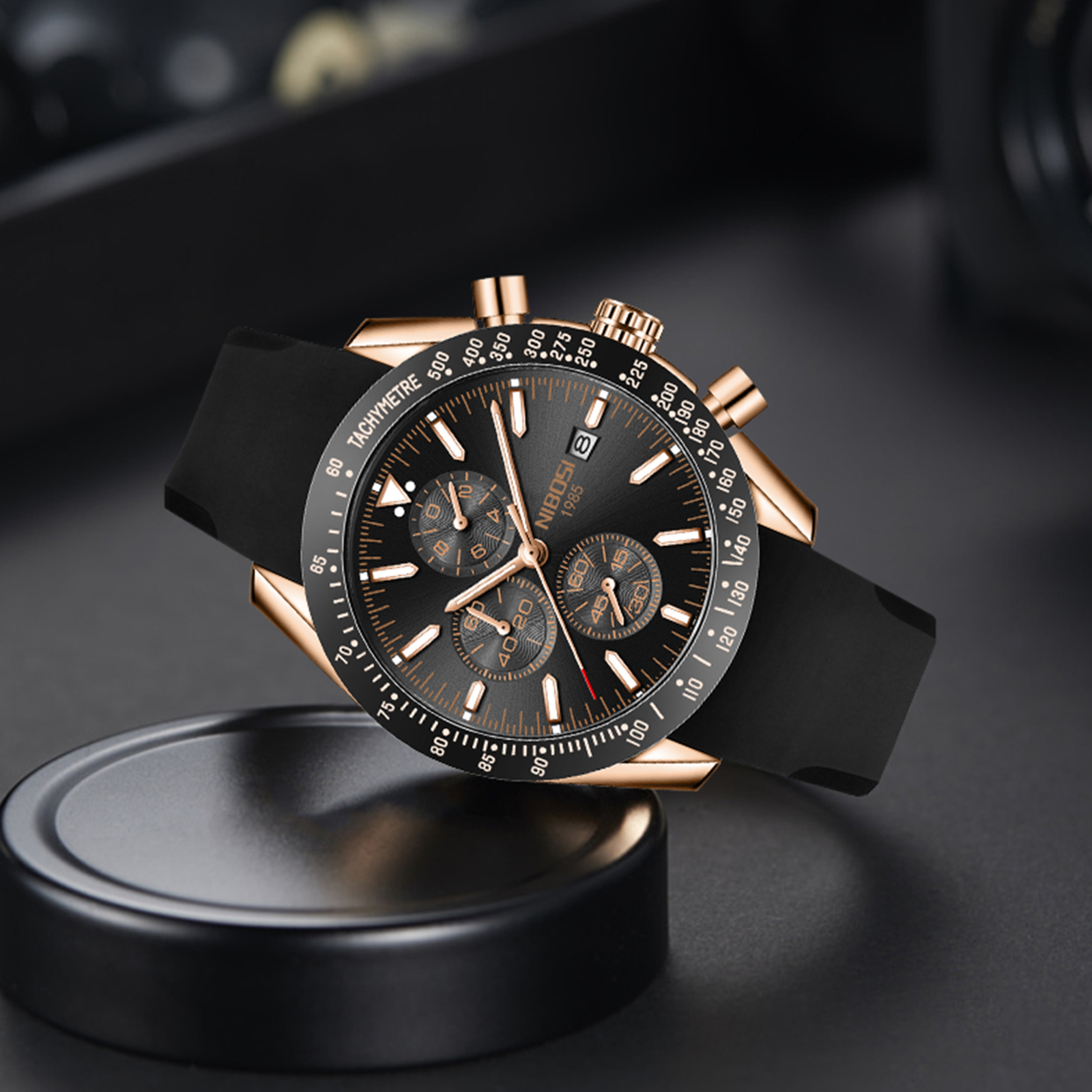 Nibosi Trackmaster Rose Gold Black Rubber - 5