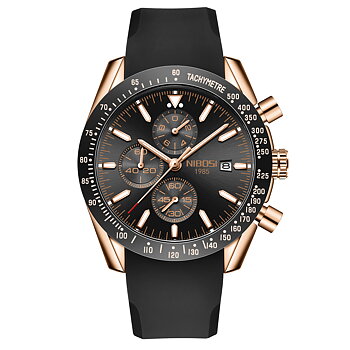 Nibosi Trackmaster Rose Gold Black Rubber