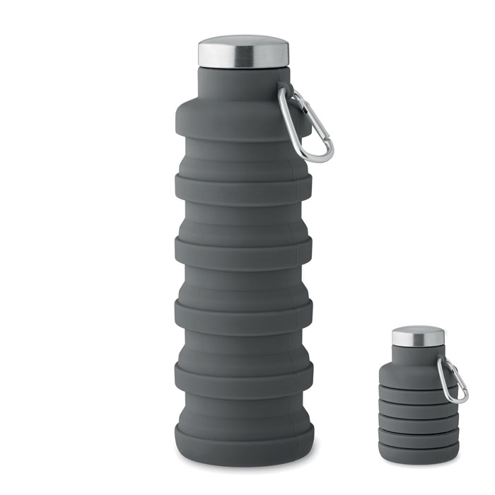 Pladsbesparende vandflaske i silikone med karabinhage 500 ml