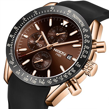 Nibosi Trackmaster Rose Gold Brown Rubber
