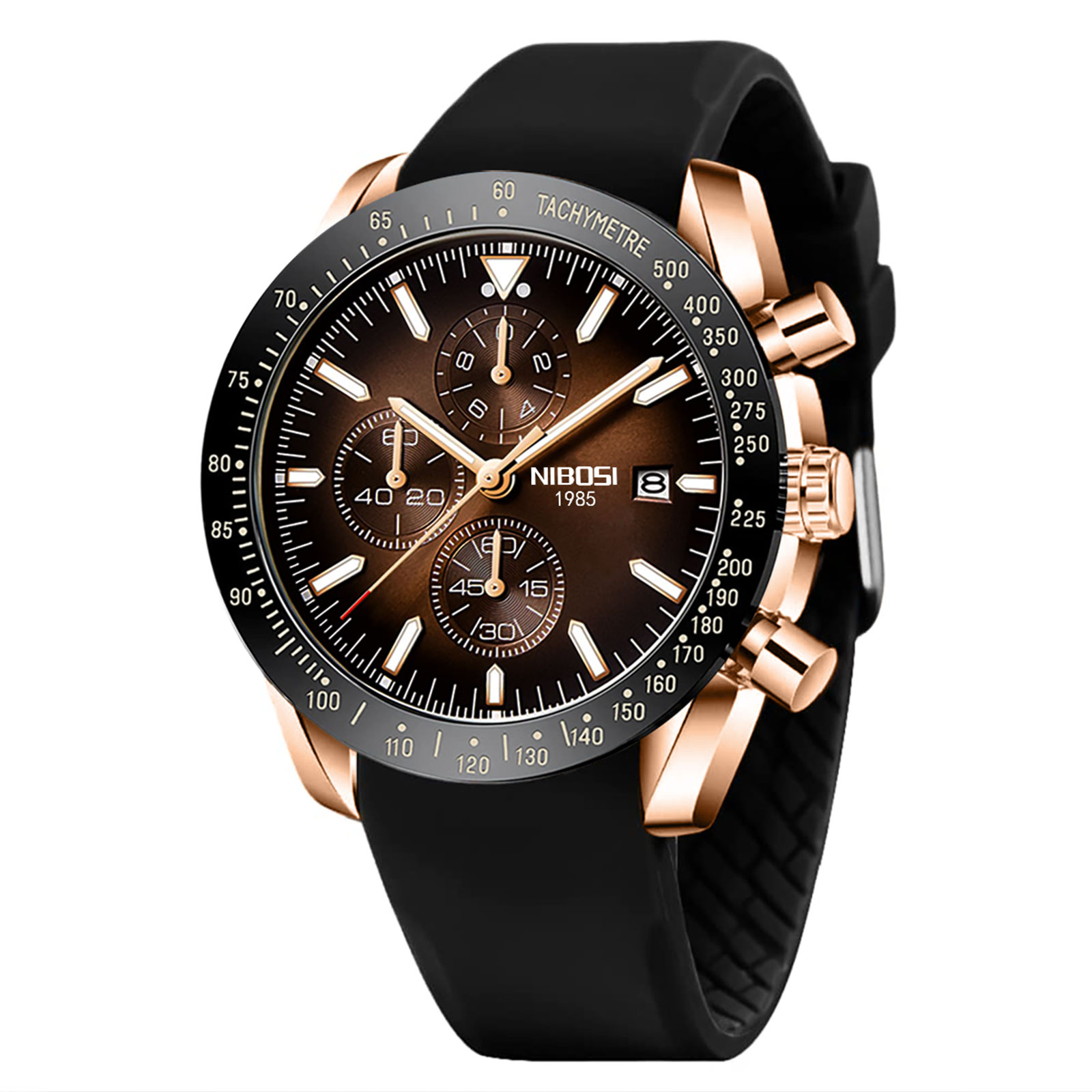 Nibosi Trackmaster Rose Gold Brown Rubber - 3