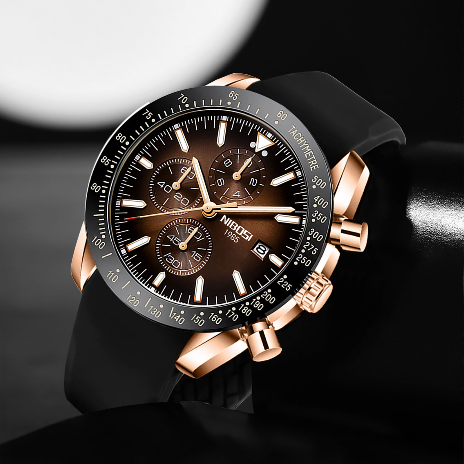 Nibosi Trackmaster Rose Gold Brown Rubber - 5