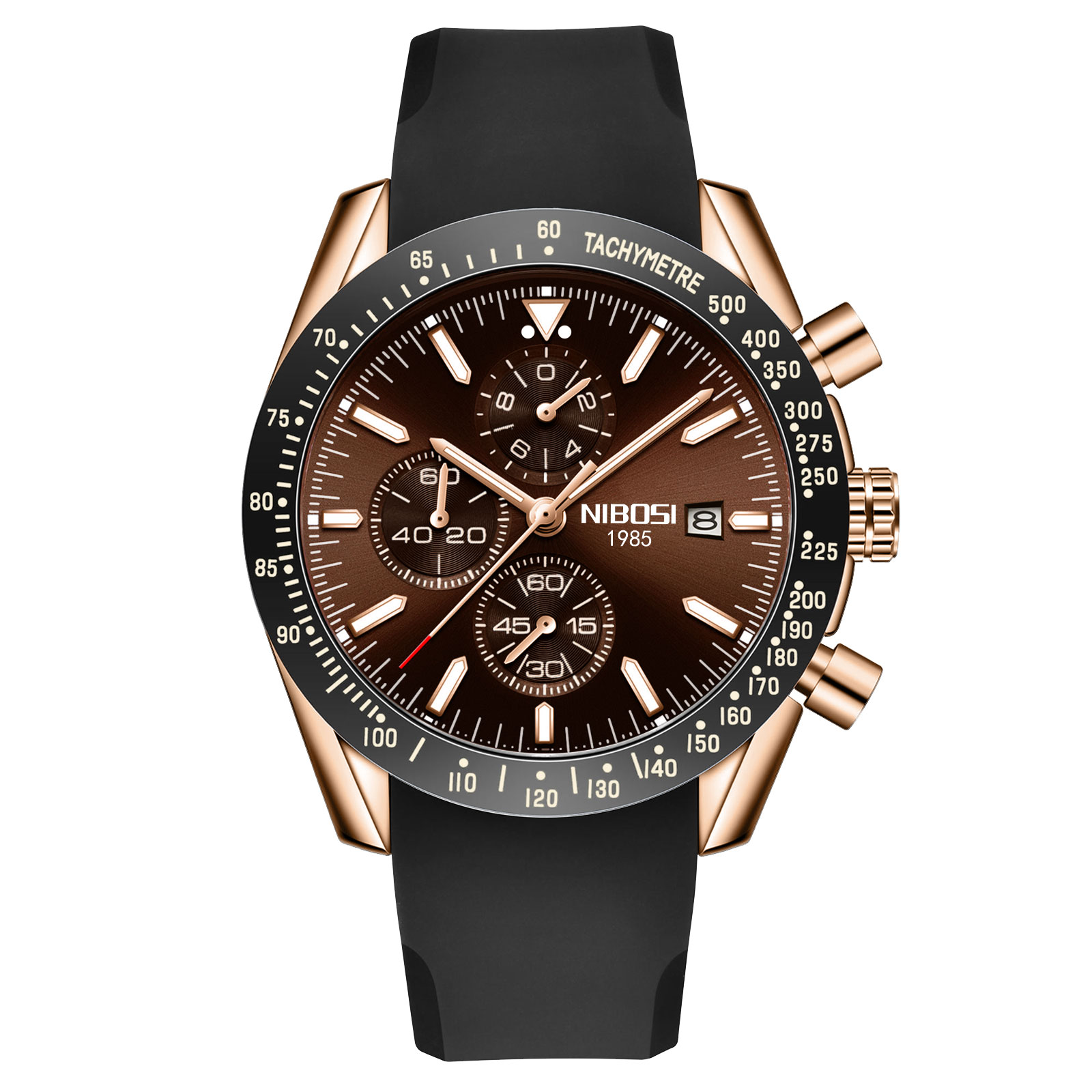 Nibosi Trackmaster Rose Gold Brown Rubber