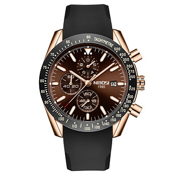 Nibosi Trackmaster Rose Gold Brown Rubber