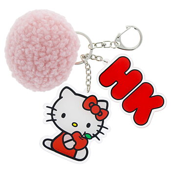 Hello Kitty Akryl Nyckelring med Pompom Boll - Pretty in Pink 
