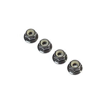 TLR Black Aluminum Flanged Locknut, M4 x 0.7mm x 7mm (4)