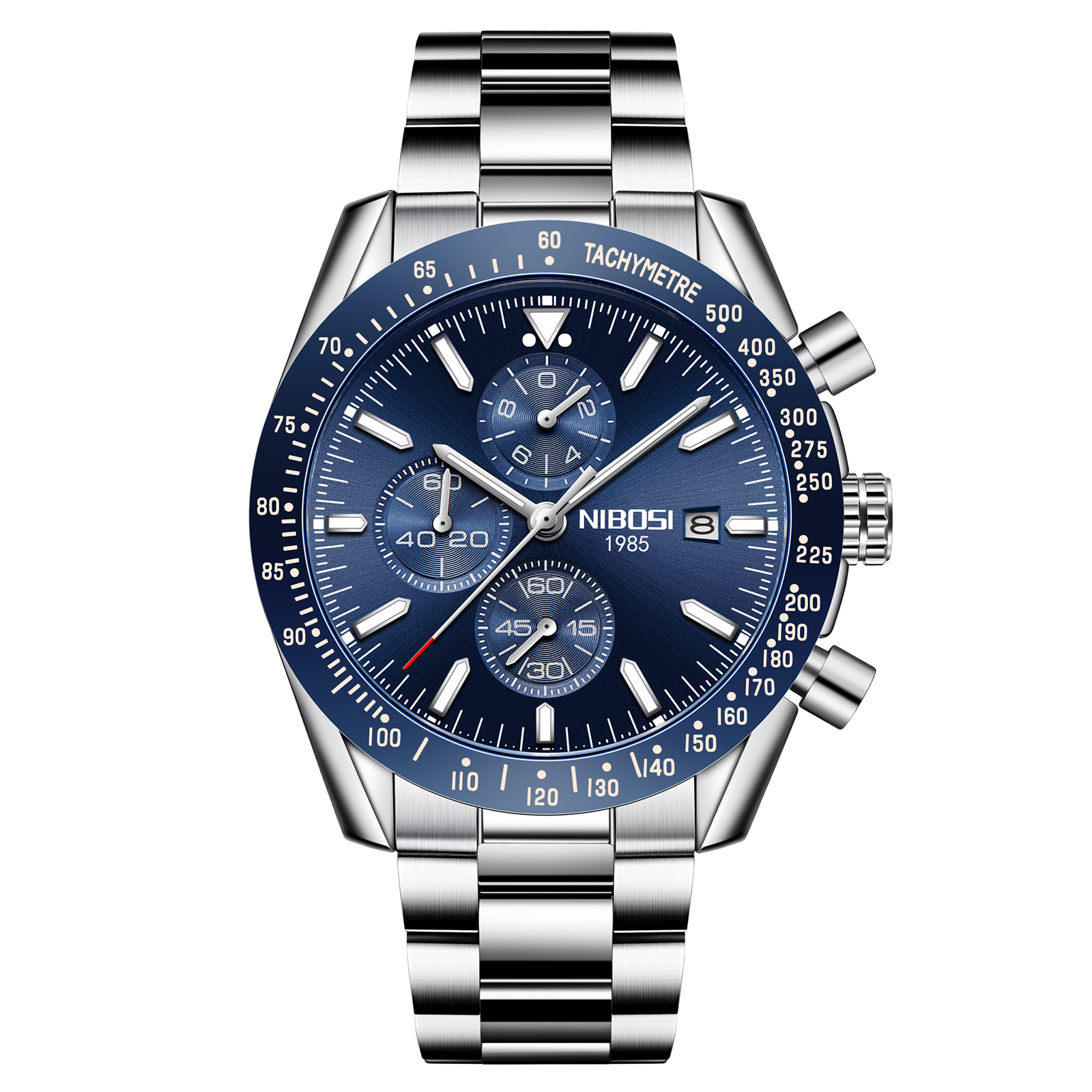 Nibosi Trackmaster Silver Blue Steel | Herrklockor | Klocktema