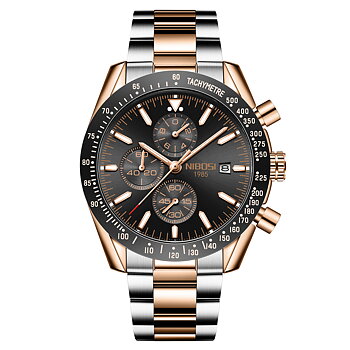 Nibosi Trackmaster Rose Gold Silver Black Steel