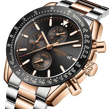 Nibosi Trackmaster Rose Gold Silver Black Steel