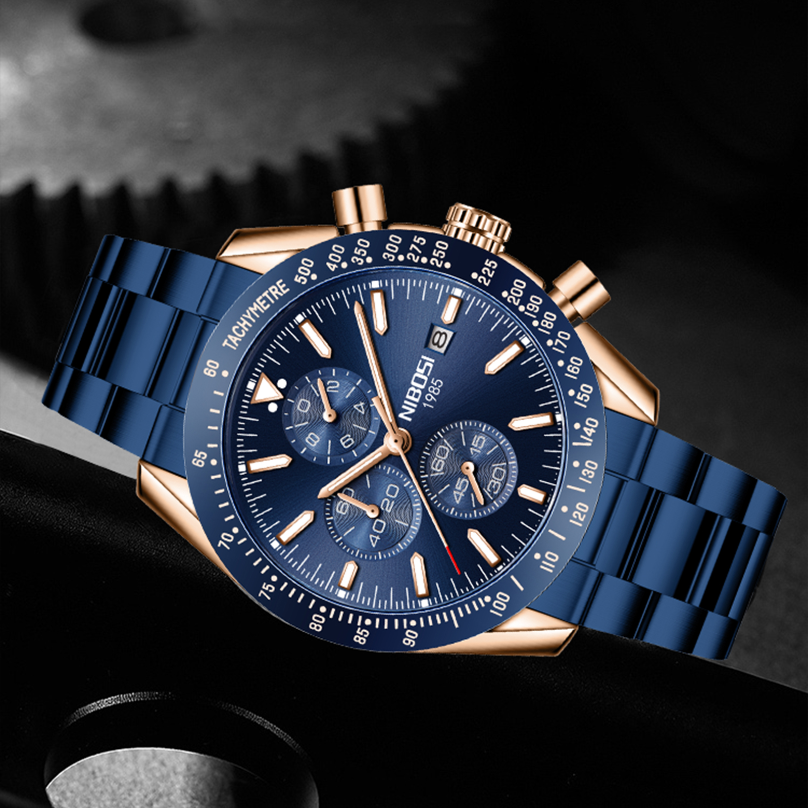 Nibosi Trackmaster Rose Gold Blue Steel - 3