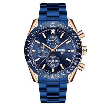 Nibosi Trackmaster Rose Gold Blue Steel
