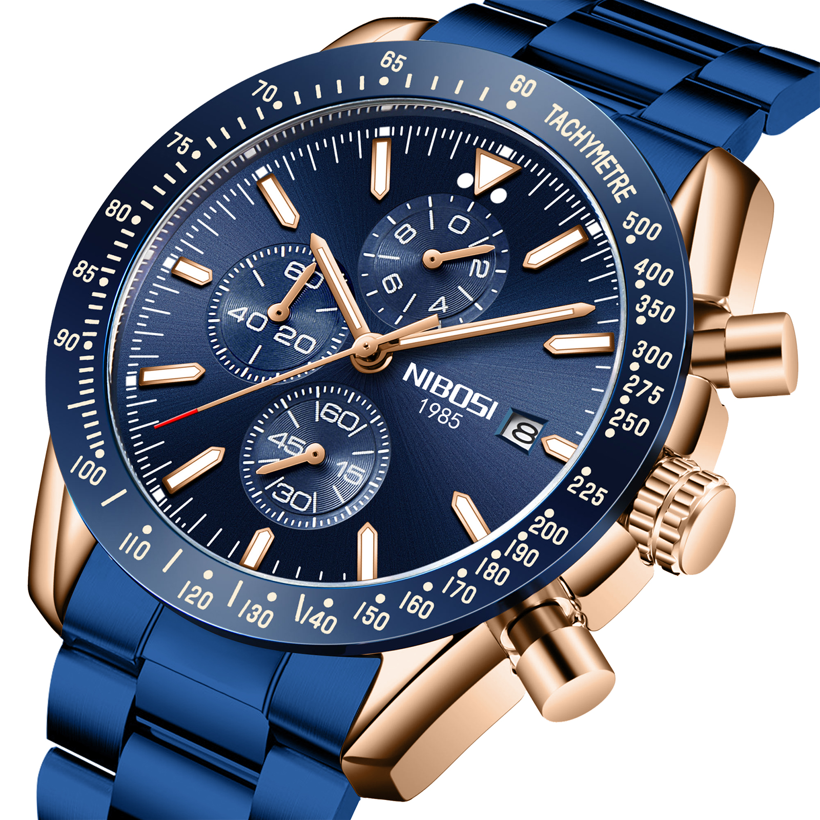 Nibosi Trackmaster Rose Gold Blue Steel - 2