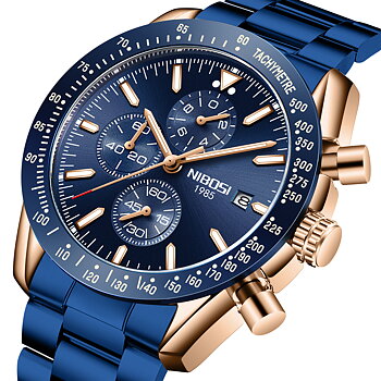 Nibosi Trackmaster Rose Gold Blue Steel