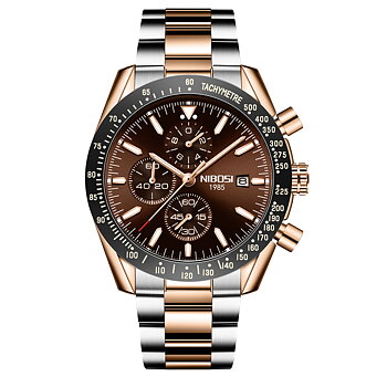 Nibosi Trackmaster Rose Gold Silver Brown Steel