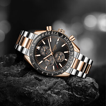 Nibosi Trackmaster Rose Gold Silver Brown Steel