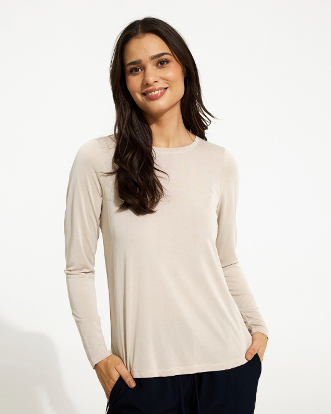 Topp Nina rundringad lång ärm beige