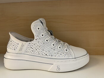 SKECHERS  X  Snoop Dogg. Vita med strasspärlor. Fusk-resårsnörning. Slip-ins-häl.