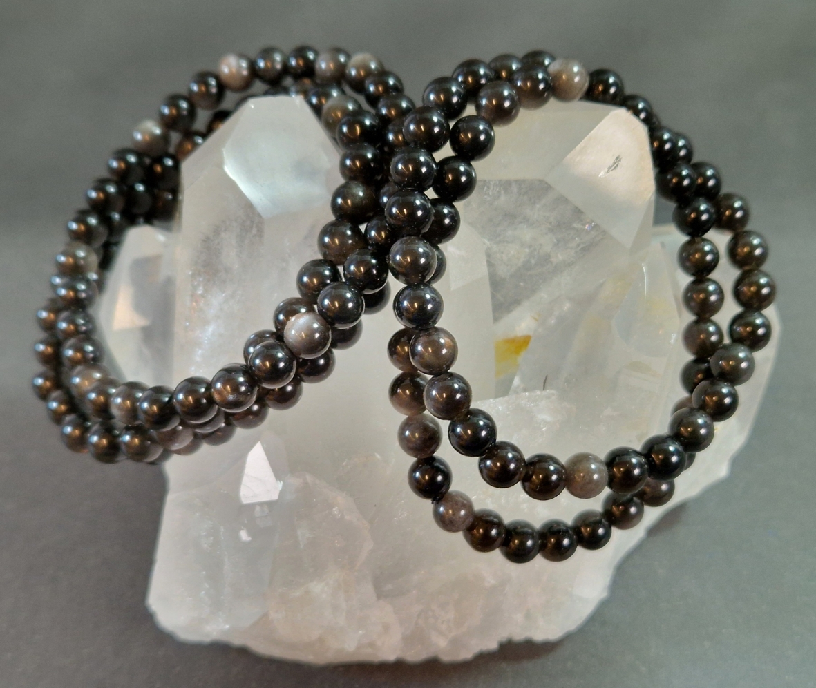 Silver Sheen Obsidian Armband  - 6 mm Pärlor