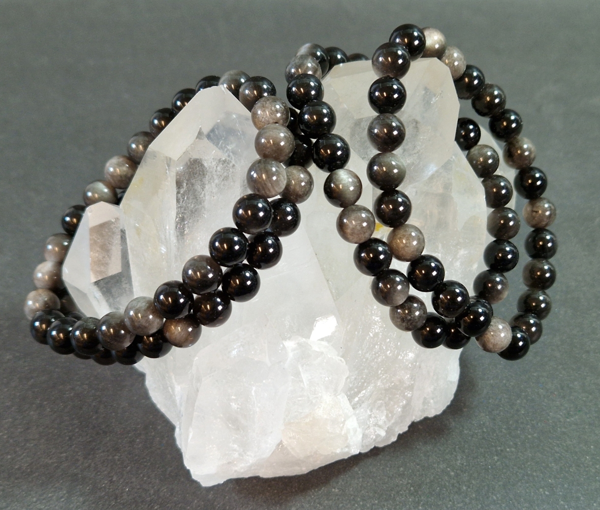 Silver Sheen Obsidian Armband  - 8 mm Pärlor