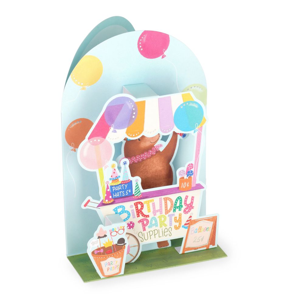 Popup Greeting card, Teddy Cart, Birthday party supplies (BGPU0031)
