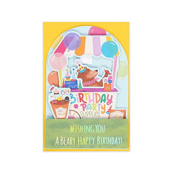 Popup Greeting card, Teddy Cart, Birthday party supplies (BGPU0031)