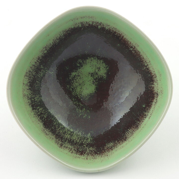 ベルント・フリーベリ  一点もの  青緑/赤茶色の四角いボウル  9cm  1956年