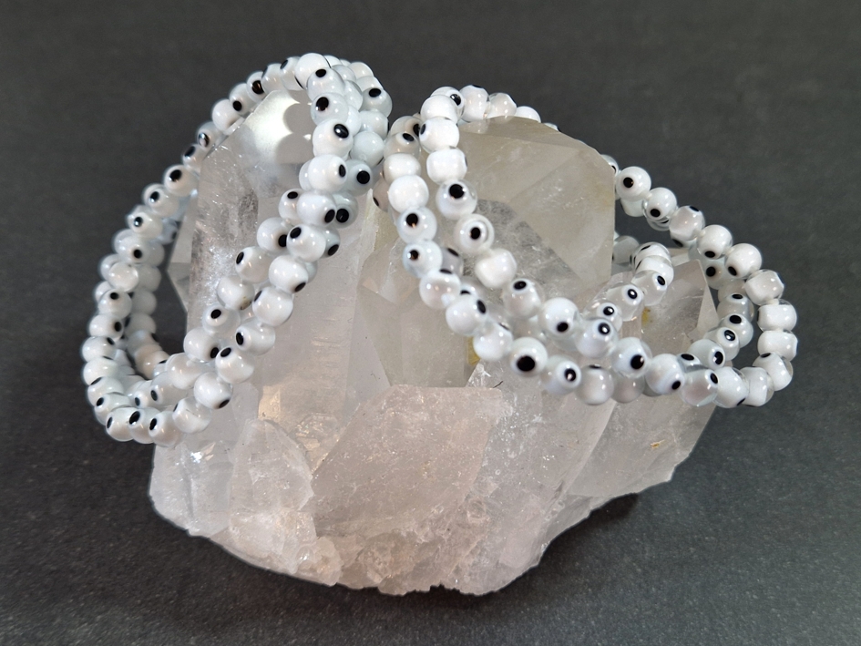  Nazar - Skyddande Ögat Armband med Glaspärlor - Vit, 6mm