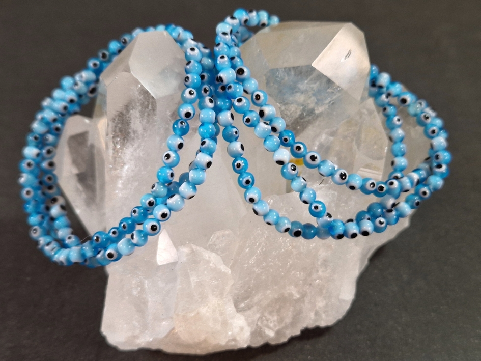  Nazar - Skyddande Ögat Armband med Glaspärlor - Ljusblå, 4mm