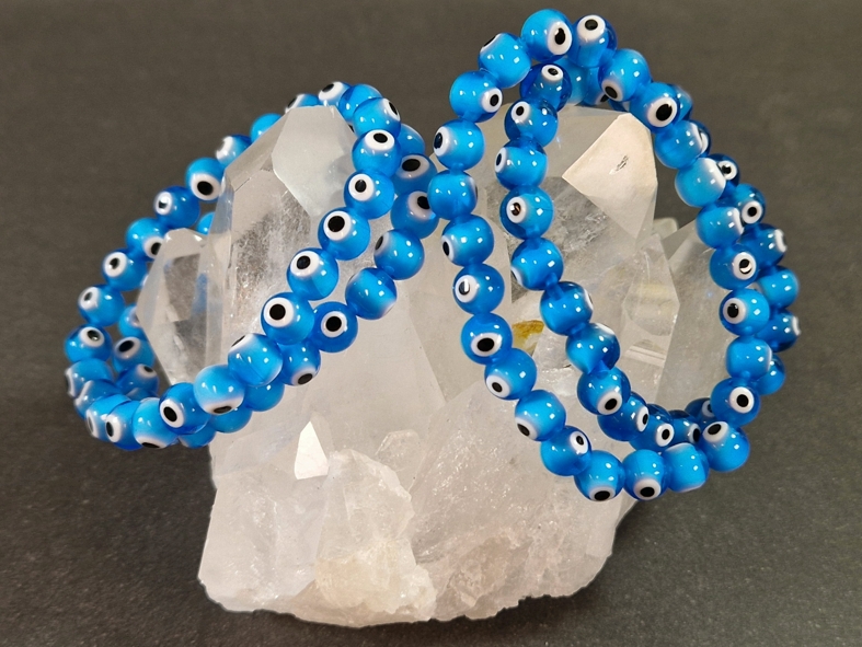  Nazar - Skyddande Ögat Armband med Glaspärlor - Ljusblå, 8mm