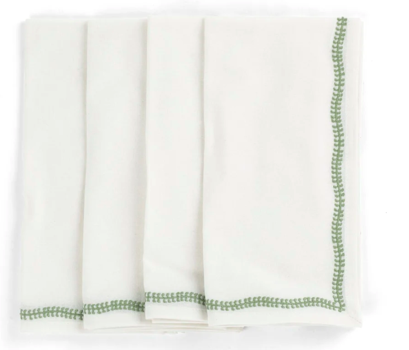 Servetter - EMROIDERY Green - Chamois - 4-pack