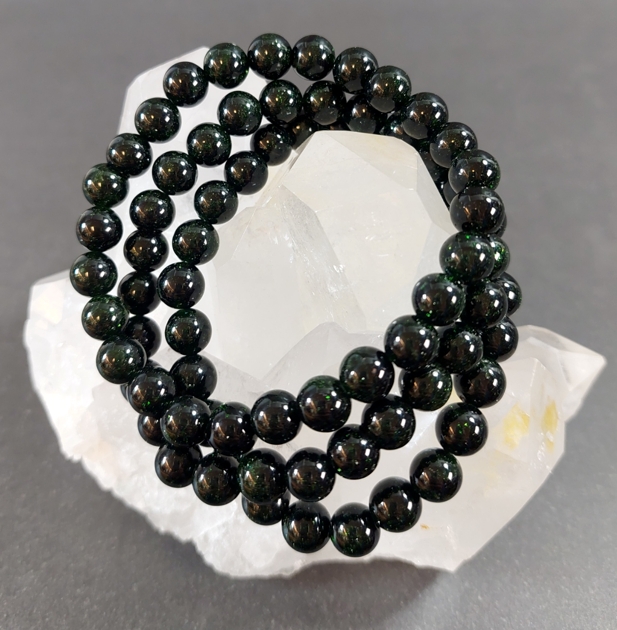 Grön Guldfluss Armband - 8mm Pärlor
