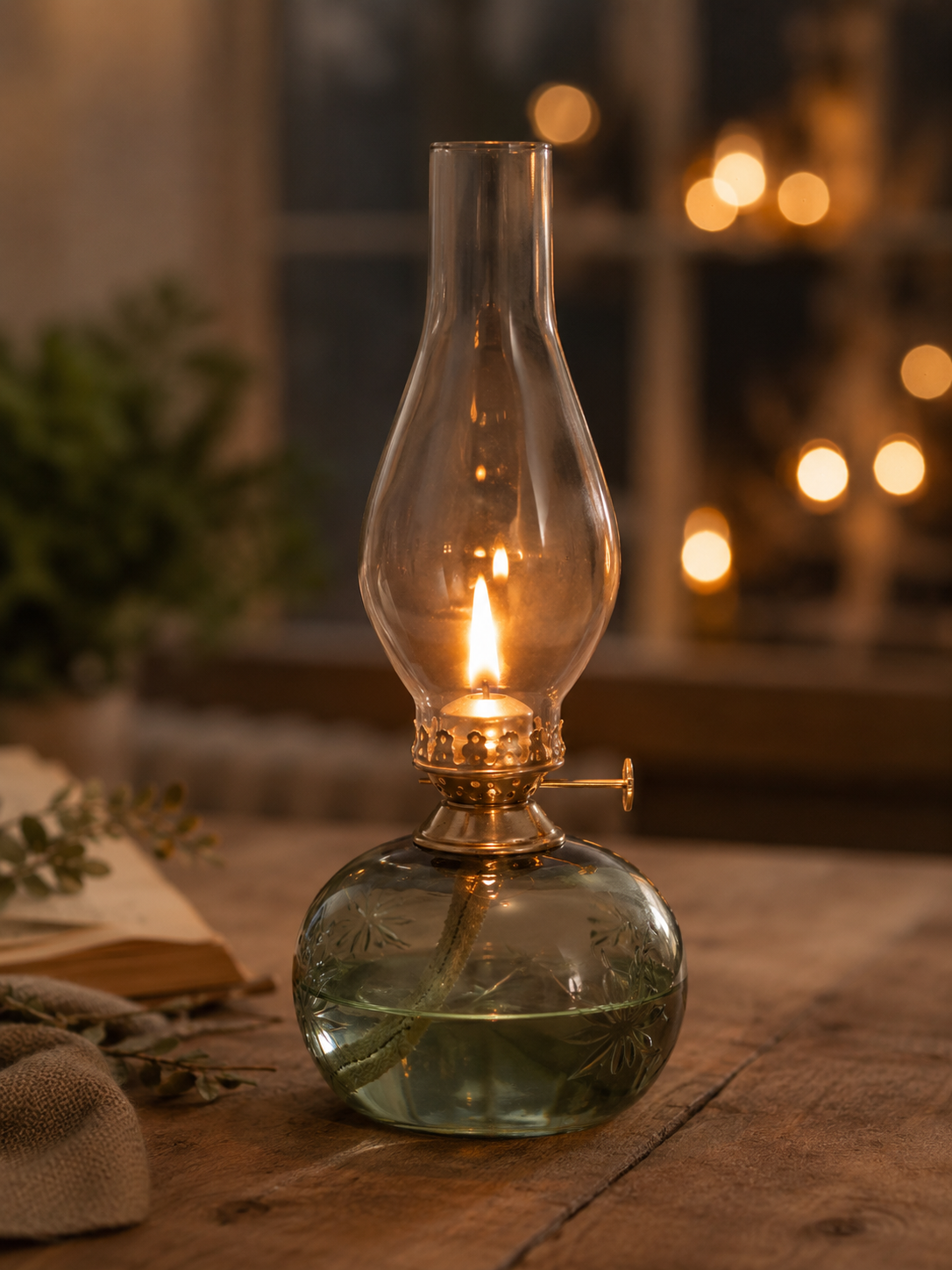 Fotogenlampa Rund - Glas - Grön - Blomma